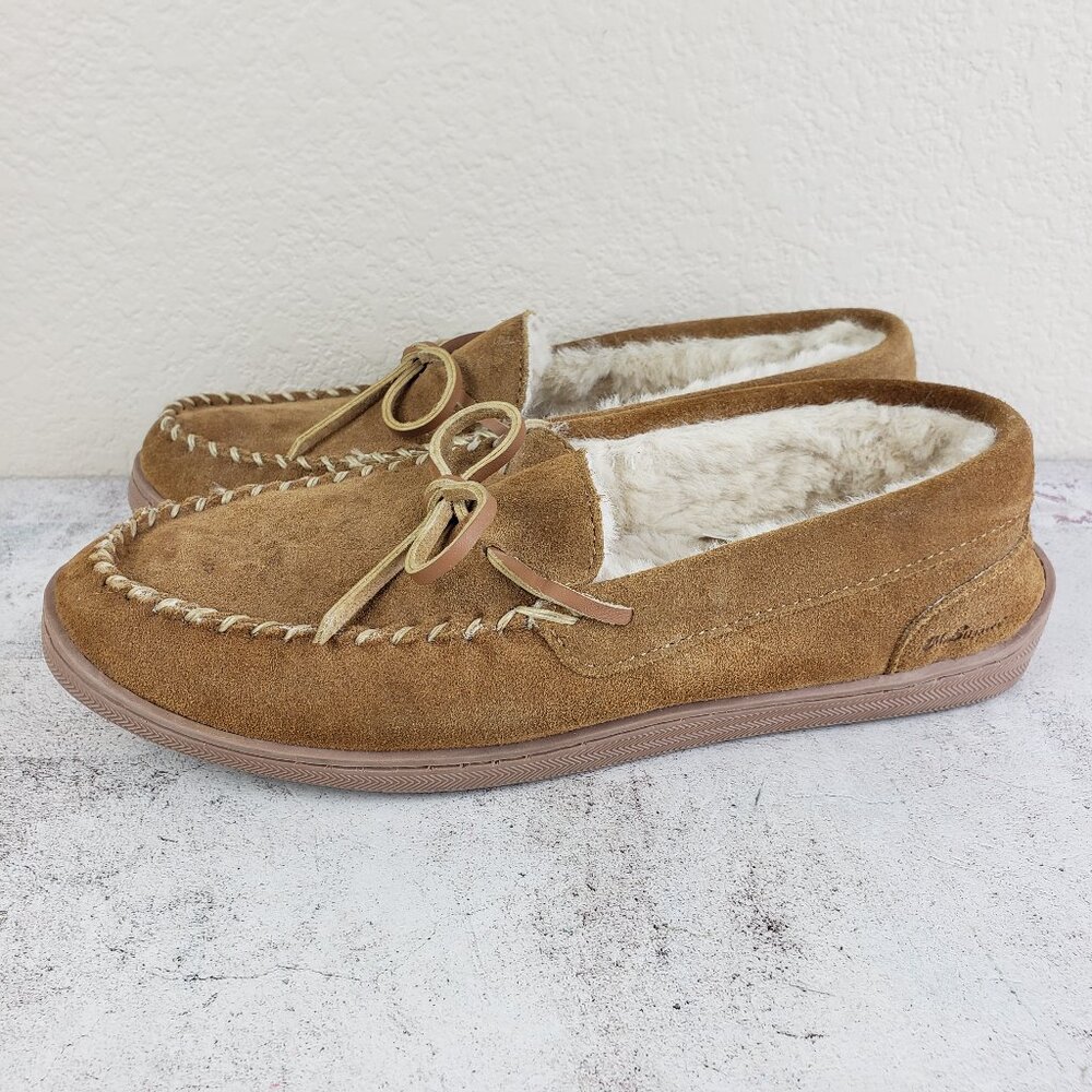 My Slippers Leather Suede Shoes Loafers Fur Lined Brown Size 10 Comfy Soft